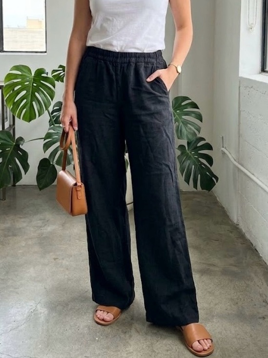 Reitmans Pants - Reitmans Signature Black Wide Leg Linen Pants 14 Petite Breezy Lightweight Boho